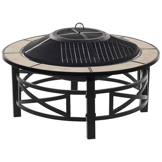 Braciere da esterno Nero con base rotonda in ceramica beige accessori barbecue da giardino