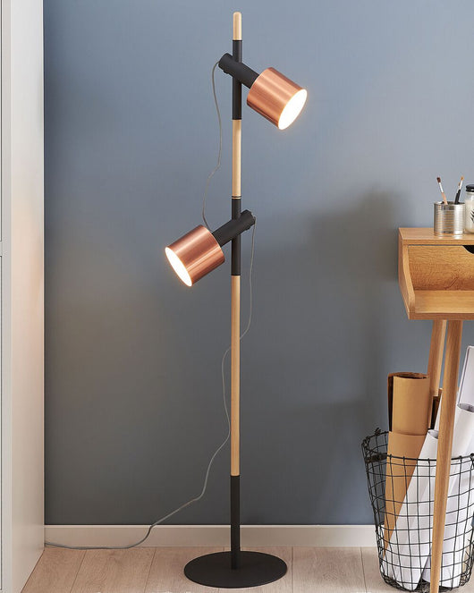 Lampada da Terra Nera con Metallo Rame 125 cm Faretti Rotondi Orientabili Design Moderno