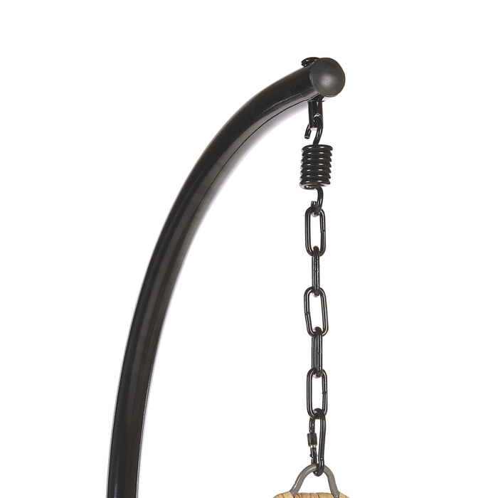 Sedia sospesa poltrona pensile in rattan beige con struttura in metallo per interni ed esterni a forma curva Boho