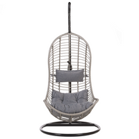 Sedia sospesa poltrona pensile con struttura in metallo rattan grigio per interni ed esterni a forma curva Boho