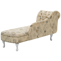 Chaise longue Beige a versione sinistra in tessuto di poliestere con bottoni a testa di chiodo con stampa di timbri