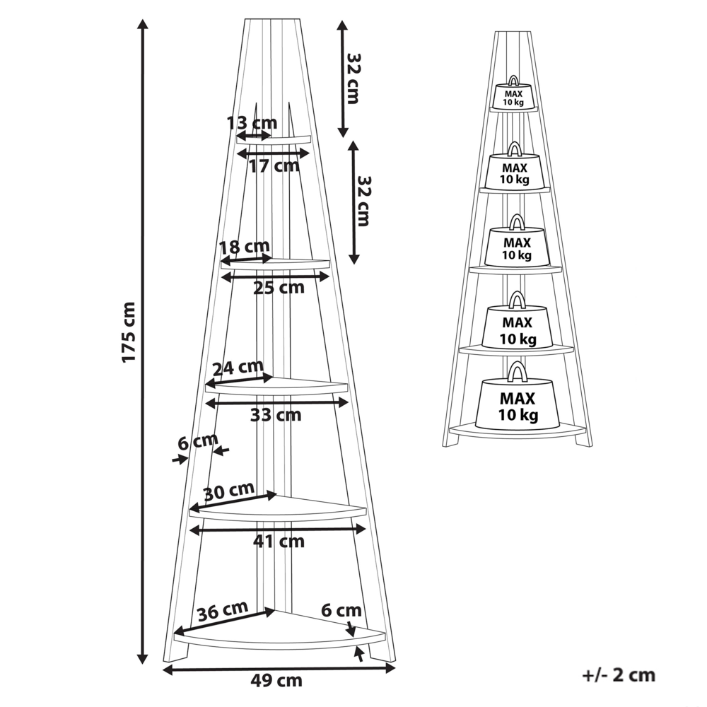 Libreria a 4 ripiani in legno scuro con espositore ad angolo per scaffale bianco