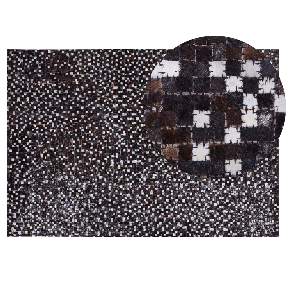 Tappeto tappetino Marrone con Pelle Argento 140 x 200 cm Patchwork Rustico