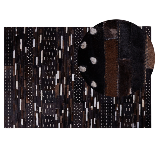 Tappeto in pelle marrone con spago di lana 140 x 200 cm patchwork rustico