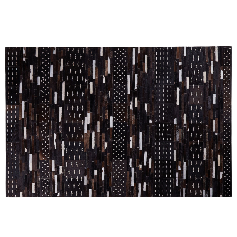 Tappeto in pelle marrone con spago di lana 140 x 200 cm patchwork rustico