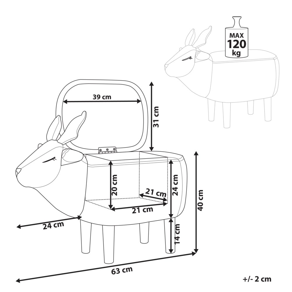 Sgabello per bambini con animali renna Tessuto in poliestere beige Gambe in legno imbottite contenitore Poggiapiedi per asilo nido