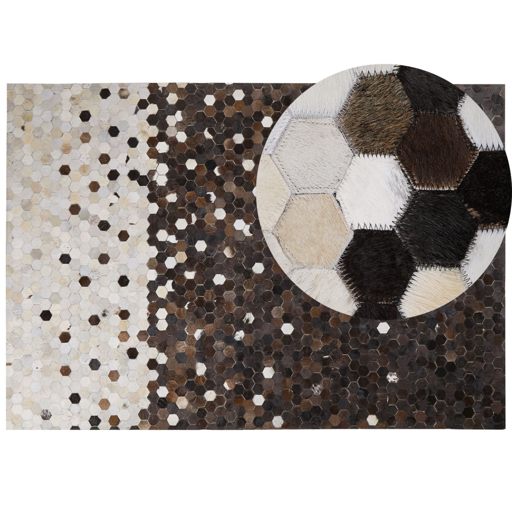 Tappeto tappetino Marrone con Pelle Beige 160 x 230 cm Patchwork Rustico