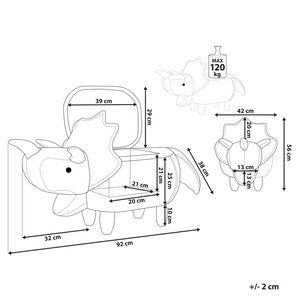 Animale Triceratopo Sgabello per bambini Tessuto in poliestere grigio chiaro Gambe in legno imbottite contenitore Poggiapiedi cameretta