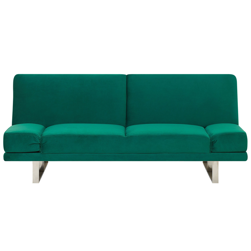 Divano Letto Rivestimento Velluto Verde 3 Posti Meccanismo Click Clack Braccioli Regolabili