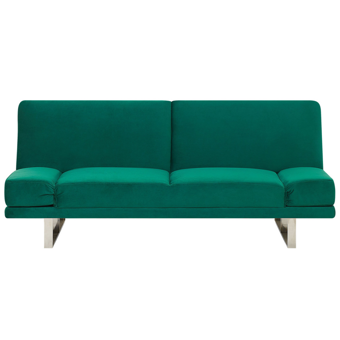 Divano Letto Rivestimento Velluto Verde 3 Posti Meccanismo Click Clack Braccioli Regolabili