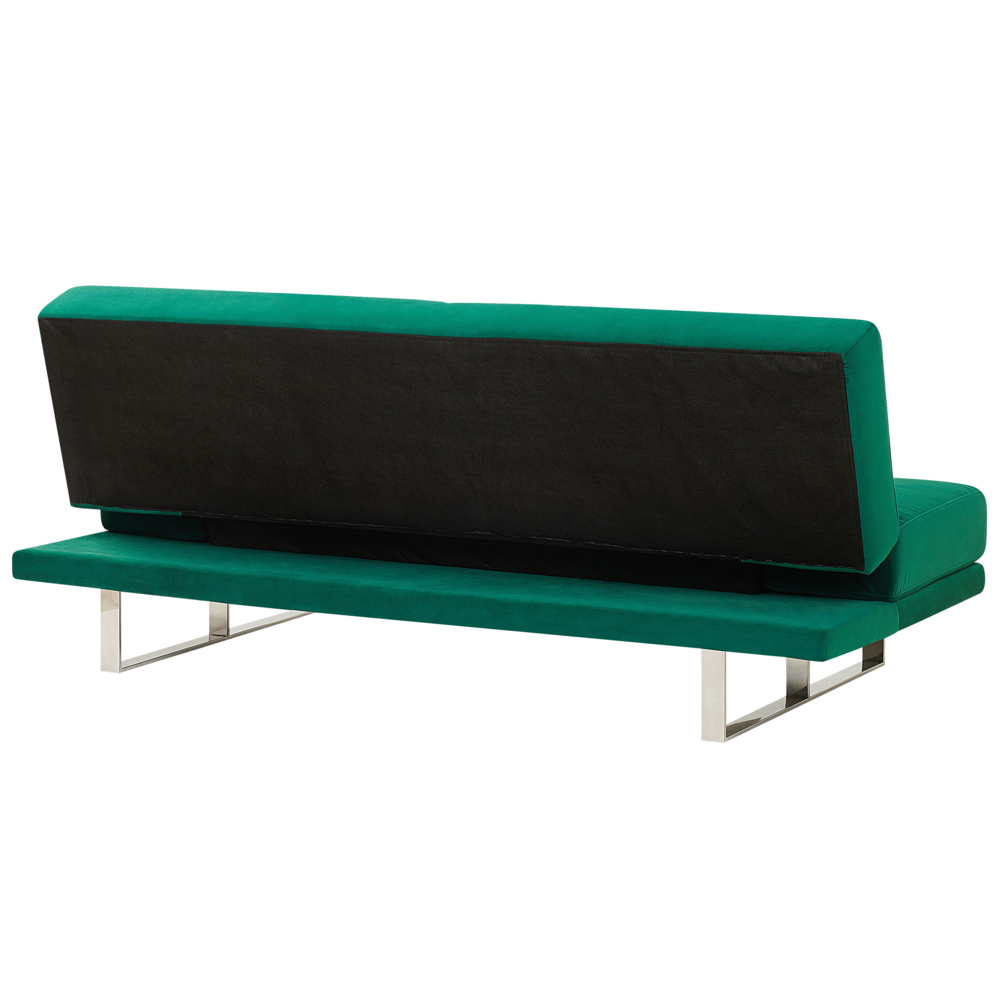 Divano Letto Rivestimento Velluto Verde 3 Posti Meccanismo Click Clack Braccioli Regolabili