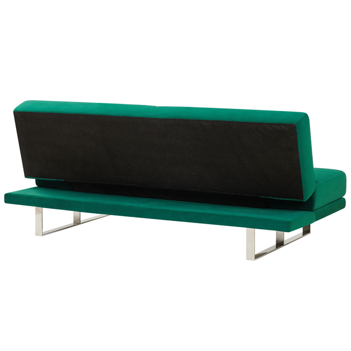 Divano Letto Rivestimento Velluto Verde 3 Posti Meccanismo Click Clack Braccioli Regolabili