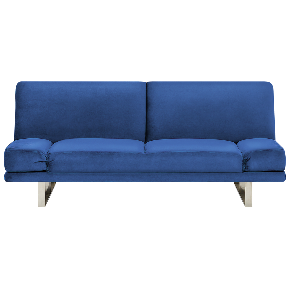 Divano Letto Rivestimento in Velluto Blu Navy 3 Posti Meccanismo Click Clack Braccioli Regolabili