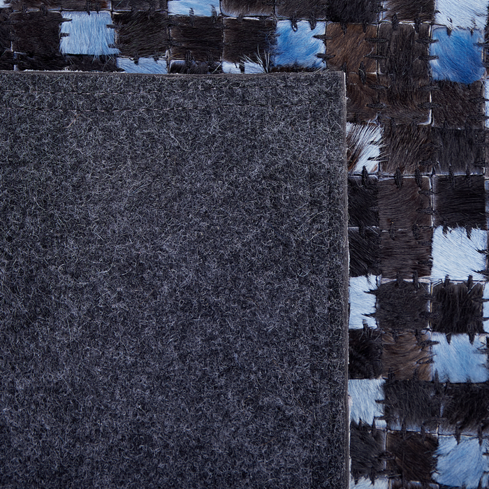 Tappeto tappetino Marrone e Blu in Vera Pelle di Vacchetta Rettangolare 160 x 230 cm Patchwork Boho Decor