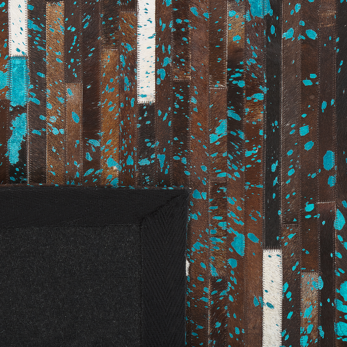 Tappeto tappetino Pelle Bovina Marrone e Blu 140 x 200 cm Superficie a Righe Patchwork