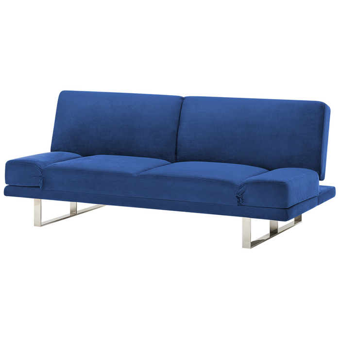 Divano Letto Rivestimento in Velluto Blu Navy 3 Posti Meccanismo Click Clack Braccioli Regolabili