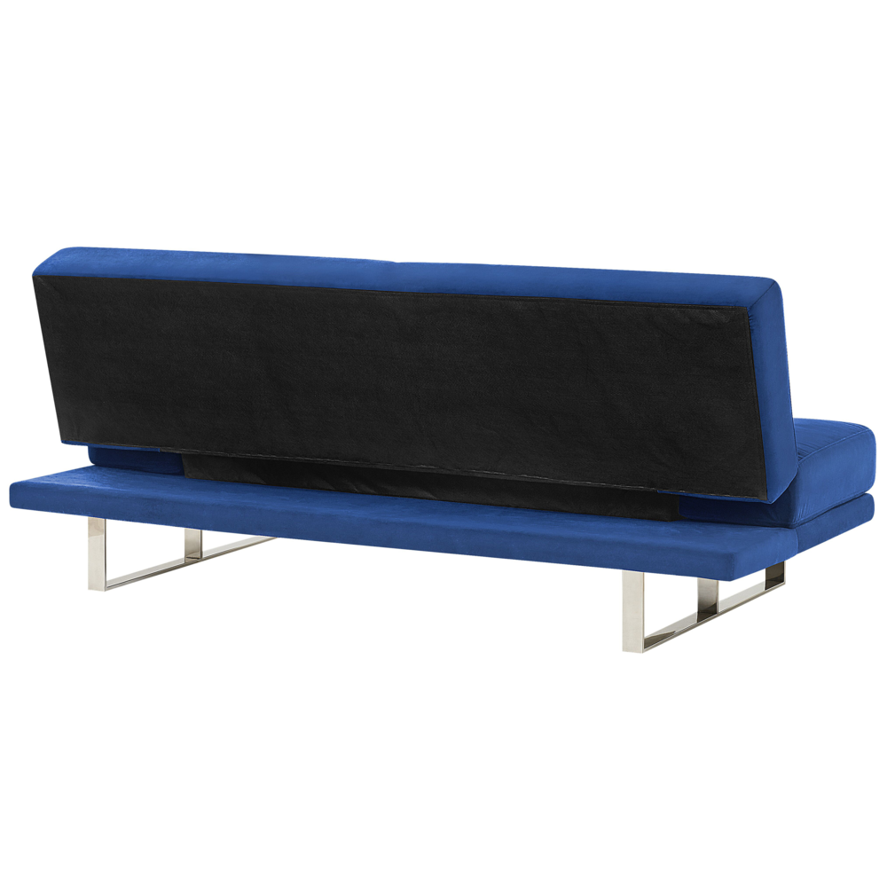 Divano Letto Rivestimento in Velluto Blu Navy 3 Posti Meccanismo Click Clack Braccioli Regolabili