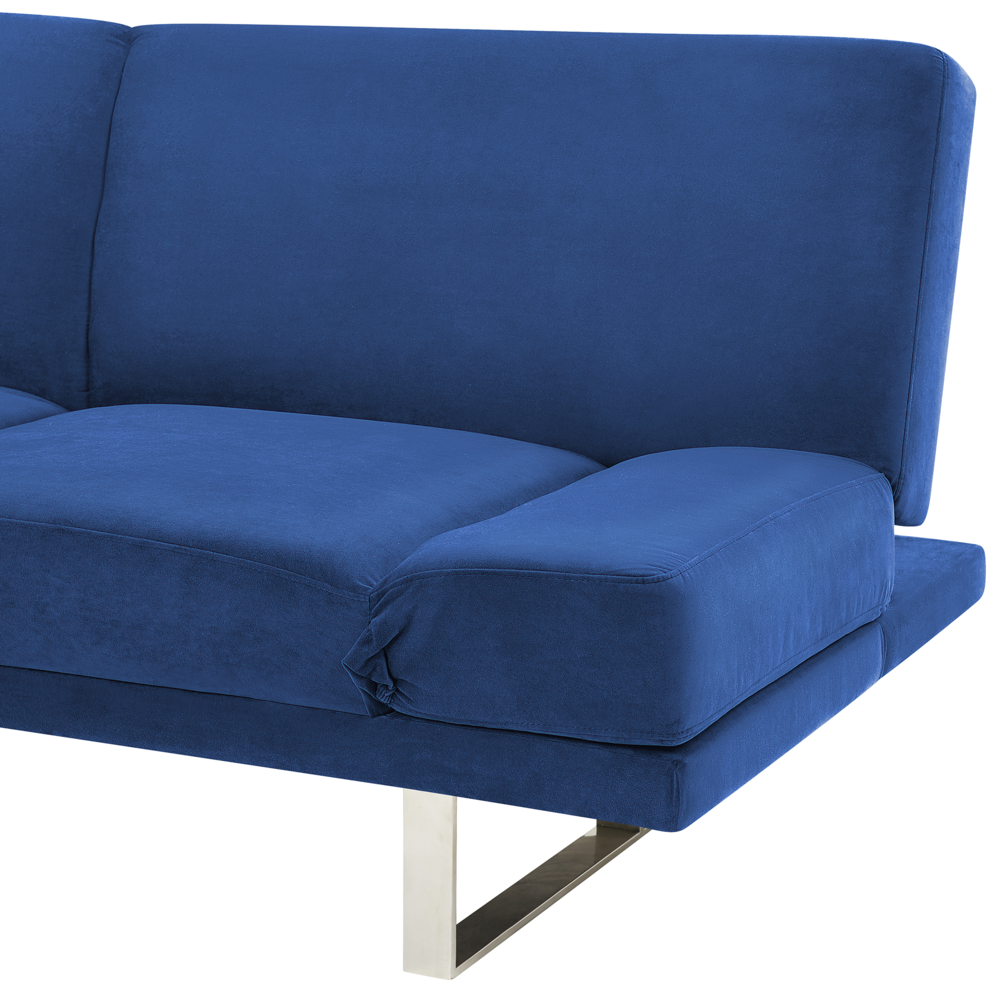 Divano Letto Rivestimento in Velluto Blu Navy 3 Posti Meccanismo Click Clack Braccioli Regolabili