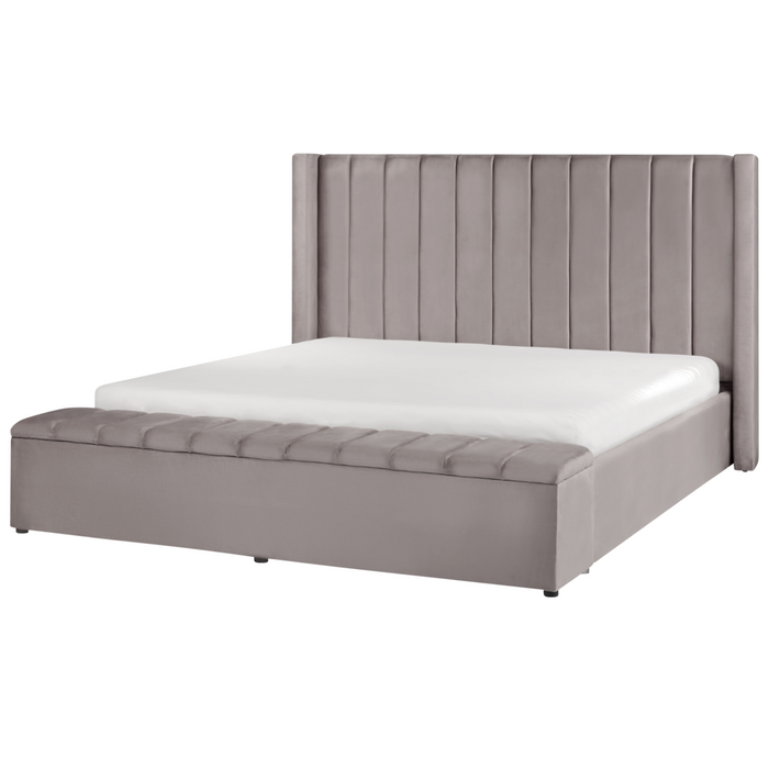 Letto velluto di colore grigio rete a doghe e cassapanca 180 x 200 cm stile moderno glam