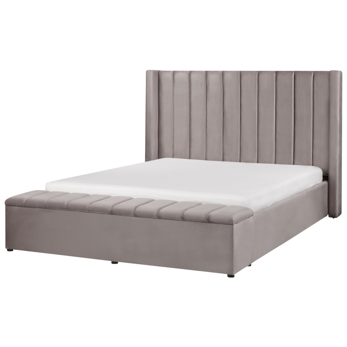 Letto velluto di colore grigio rete a doghe e cassapanca 160 x 200 cm stile moderno glam