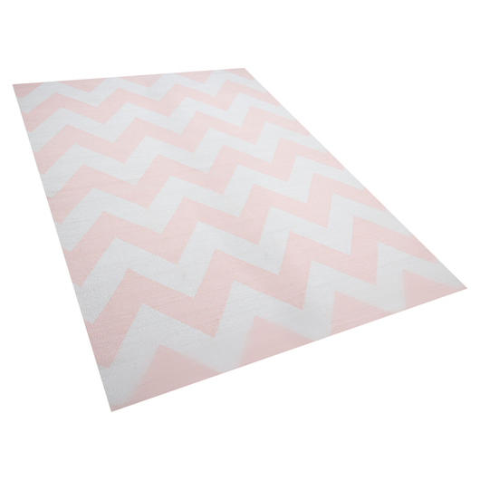 Tappeto tappetino Tappeto Tessuto Poliestere Rosa e Bianco Motivo Chevron Rettangolare 140 x 200 cm