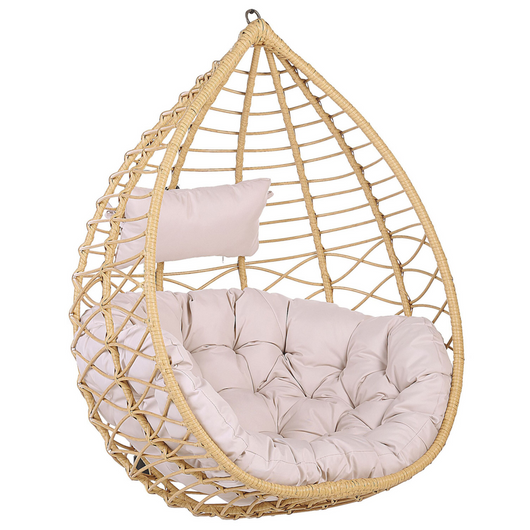 Sedia sospesa poltrona pensile in rattan beige a forma di cestino per interni ed esterni Boho