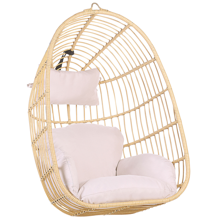 Sedia sospesa poltrona pensile in rattan beige a forma di uovo per interni ed esterni a soffitto Boho