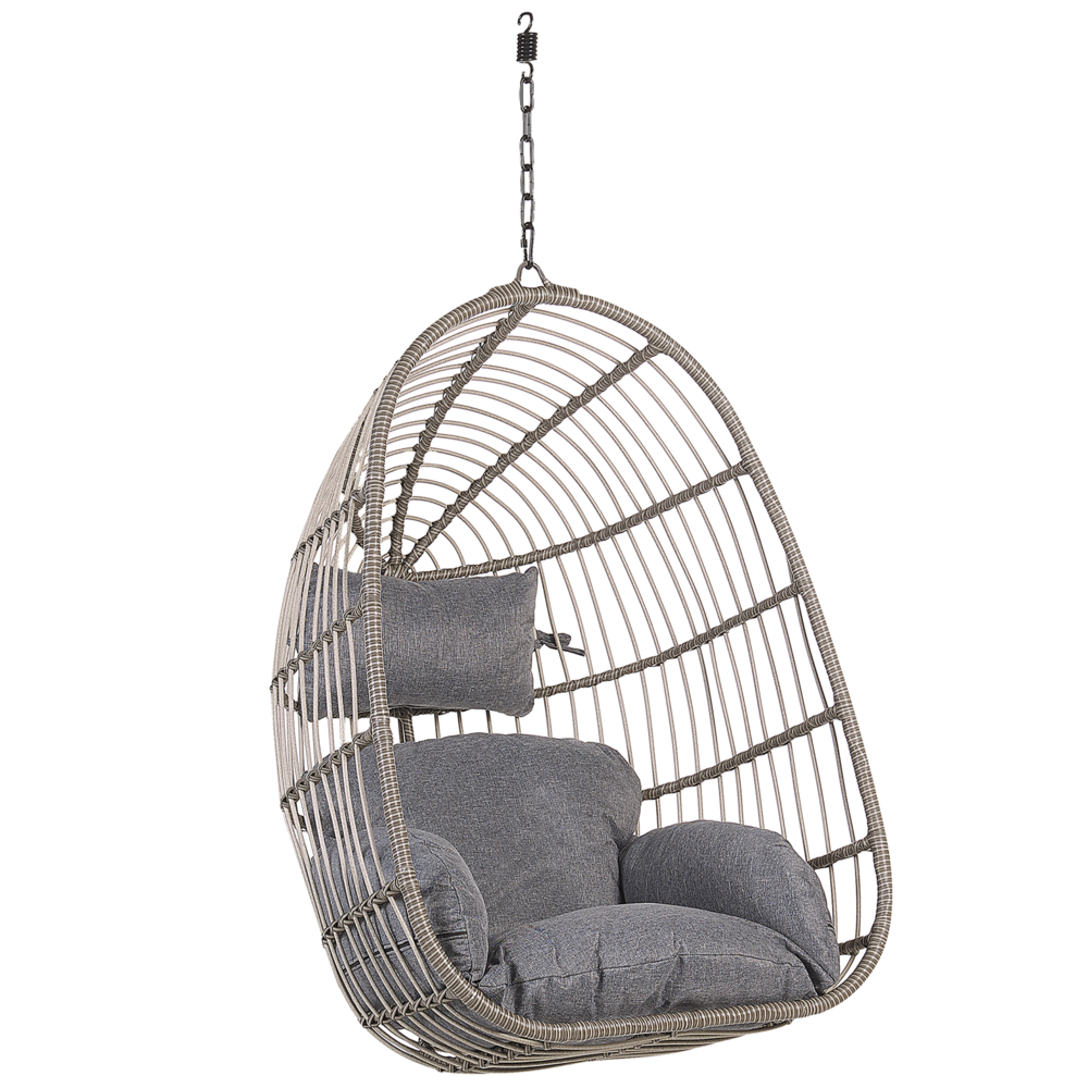 Sedia sospesa poltrona pensile in rattan grigio senza supporto a forma di uovo per interni ed esterni Boho