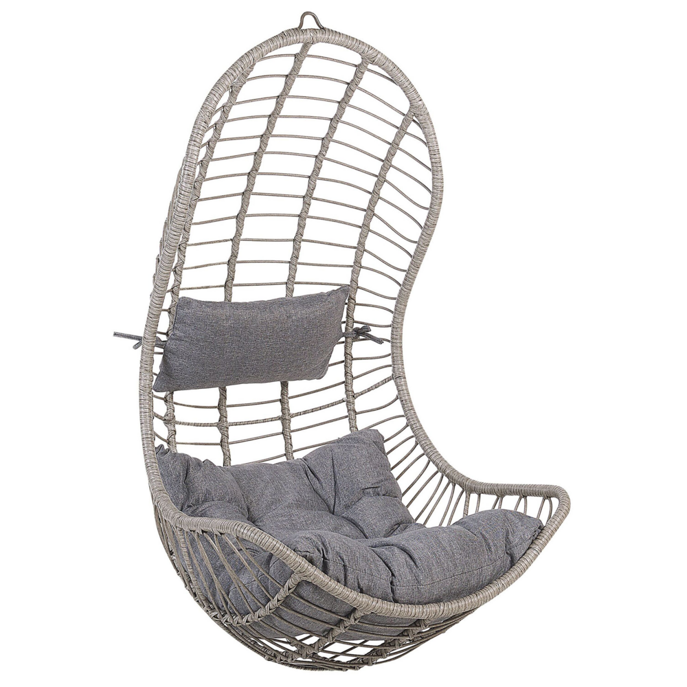 Sedia sospesa poltrona pensile in rattan grigio senza supporto a forma curva per interni-esterni Boho