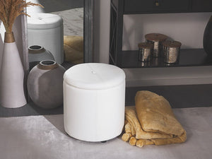 Pouf Bianco Ecopelle 40 x 38 cm con Sgabello Contenitivo Glamour