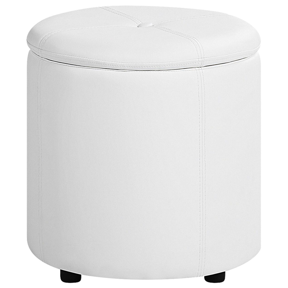 Pouf Bianco Ecopelle 40 x 38 cm con Sgabello Contenitivo Glamour