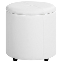 Pouf Bianco Ecopelle 40 x 38 cm con Sgabello Contenitivo Glamour