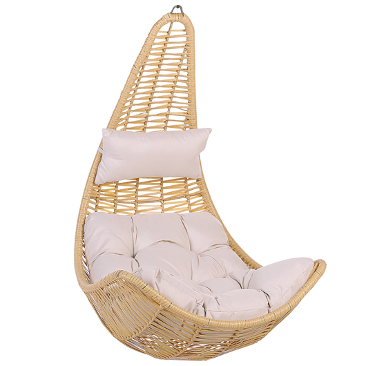Sedia sospesa poltrona pensile in rattan beige PE altalena a forma di uovo con montaggio a soffitto in vimini rustico Boho