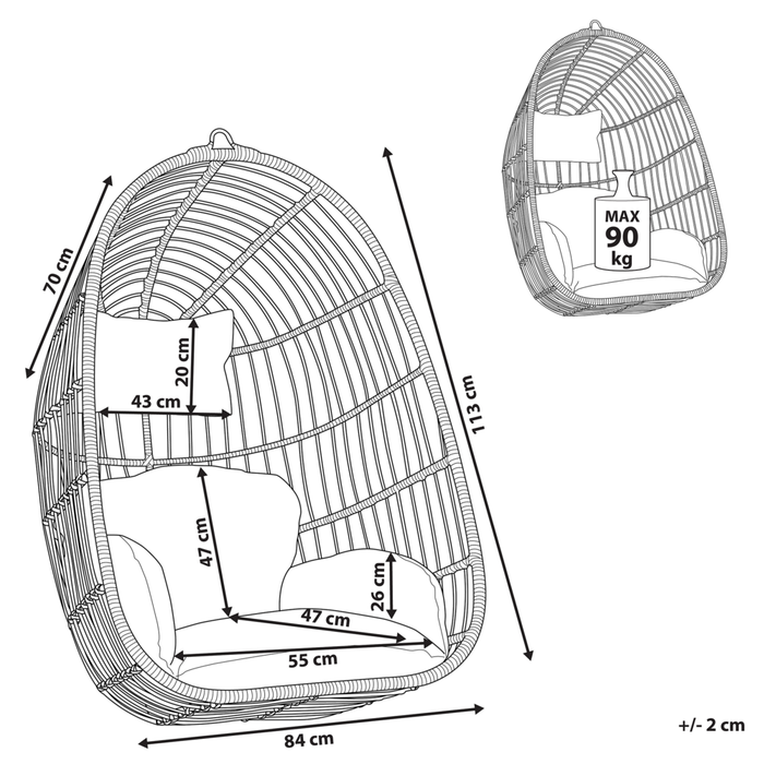 Sedia sospesa poltrona pensile in rattan beige a forma di uovo per interni ed esterni a soffitto Boho