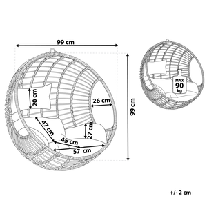Sedia sospesa poltrona pensile Cestino di vimini rotondo in rattan beige senza supporto con cuscini Boho
