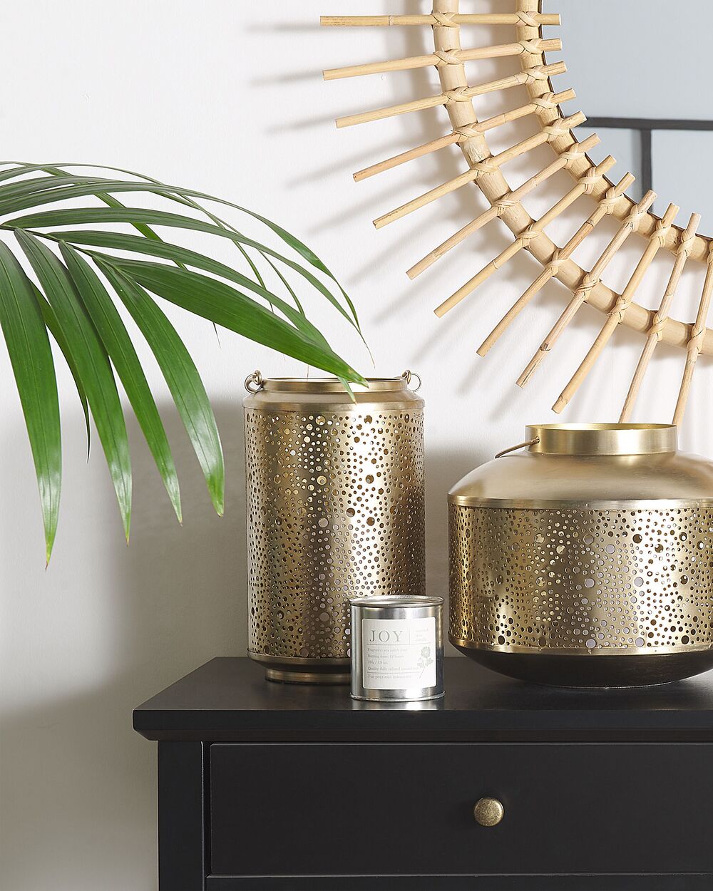 Lanterna in Metallo dorato Ferro con Fori H 25 cm Portacandele a Colonna