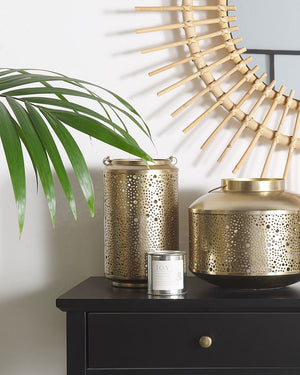 Lanterna in Metallo dorato Ferro con Fori H 25 cm Portacandele a Colonna