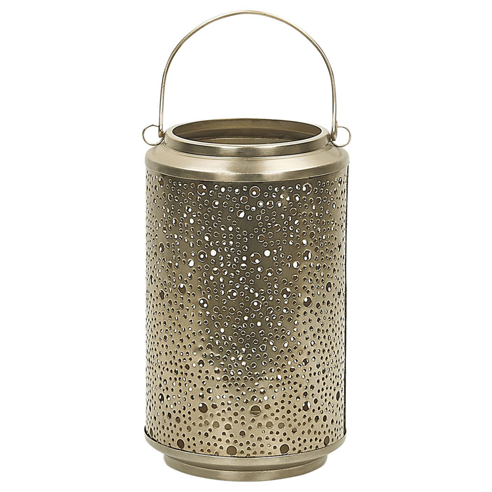 Lanterna in Metallo dorato Ferro con Fori H 25 cm Portacandele a Colonna