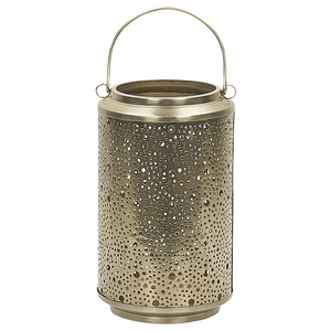 Lanterna in Metallo dorato Ferro con Fori H 25 cm Portacandele a Colonna