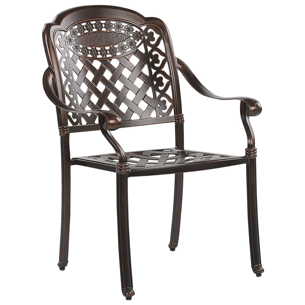 Set di 4 sedie da pranzo da giardino in alluminio marrone beige cuscini per sedili in poliestere vintage