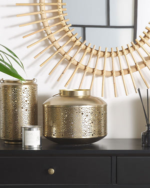 Lanterna in Metallo dorato Ferro con Fori H 22 cm Portacandele a Colonna