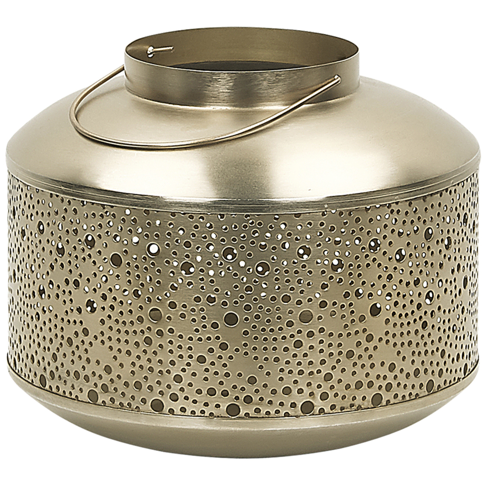 Lanterna in Metallo dorato Ferro con Fori H 22 cm Portacandele a Colonna