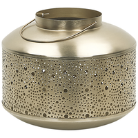 Lanterna in Metallo dorato Ferro con Fori H 22 cm Portacandele a Colonna