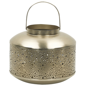 Lanterna in Metallo dorato Ferro con Fori H 22 cm Portacandele a Colonna