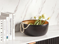 Ciotola decorativa in metallo Nero e dorato rotondo con motivo a nido d'ape  Home Decor Accessorio Glam Design