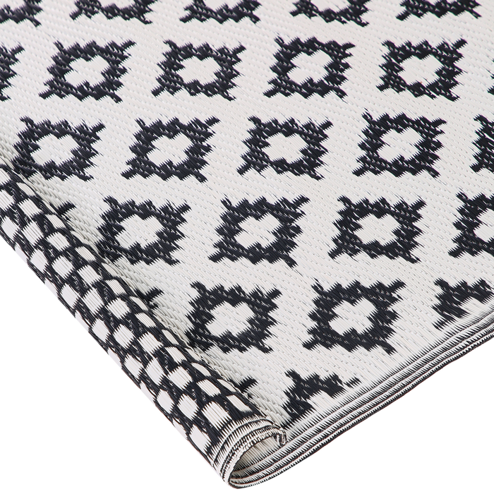 Tappeto da Zona Nero Materiale Sintetico 120 x 180 cm Per Interni Esterni Motivo Geometrico Moderno Balcone Patio