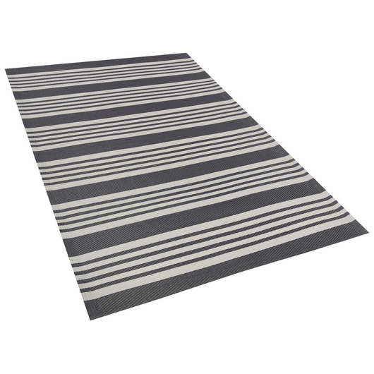 Tappeto da esterno Mat Nero e Grigio Chiaro Sintetico 120 x 180 cm Motivo Rigato Moderno