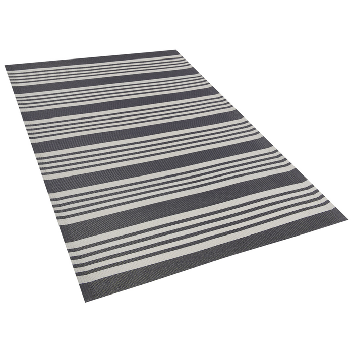 Tappeto da esterno Mat Nero e Grigio Chiaro Sintetico 120 x 180 cm Motivo Rigato Moderno