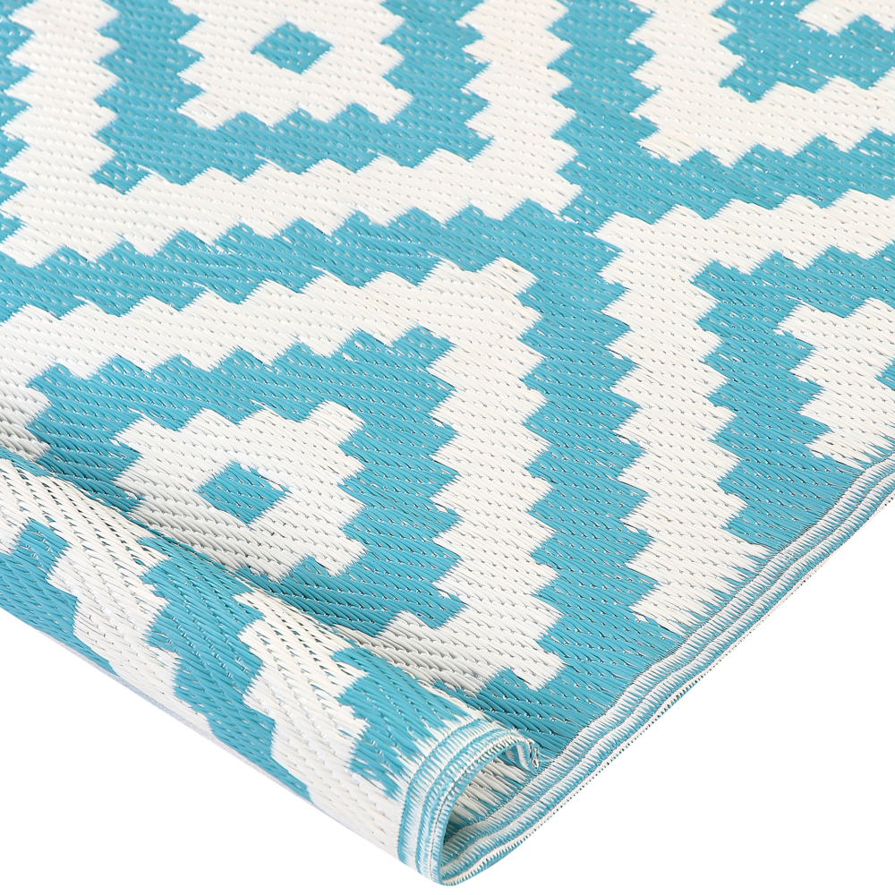 Tappeto per esterni blu 120 x 180 cm terrazza patio balcone motivo geometrico moderno