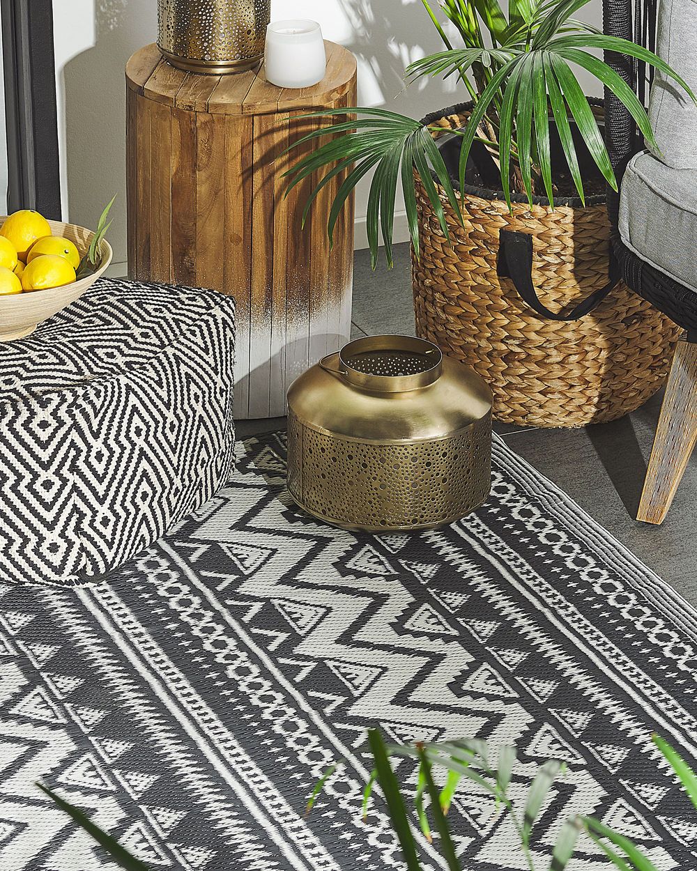 Tappeto da esterno Mat Nero Sintetico 120 x 180 cm Ecologico Scandinavo Moderno Minimalista